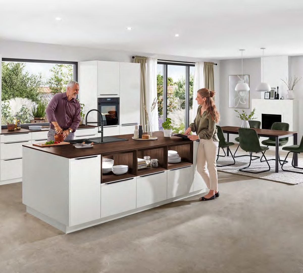 Cocina abierta blanca a la medida